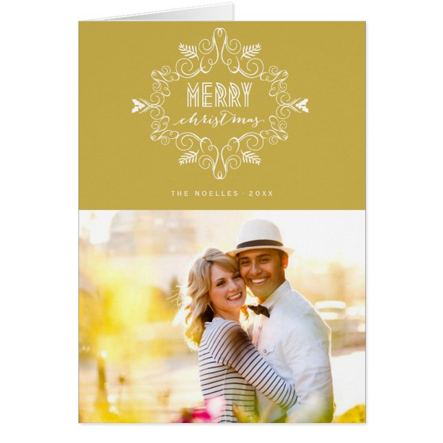 Cartão Feliz Natal Folhagem Festiva Foto Deco (Frente)