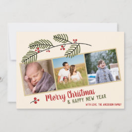 Cartão Feliz Natal| Folhagens e Bagas Vermelhas 3 Foto 