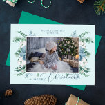 Cartão Feliz Natal - Foto de Feriado Botânico de Aquarela<br><div class="desc">Use estes cartões de Natal verde com sua foto personalizada,  seu nome e sua mensagem de feriado personalizada para desejar a seus amigos e família um Feliz Natal.</div>