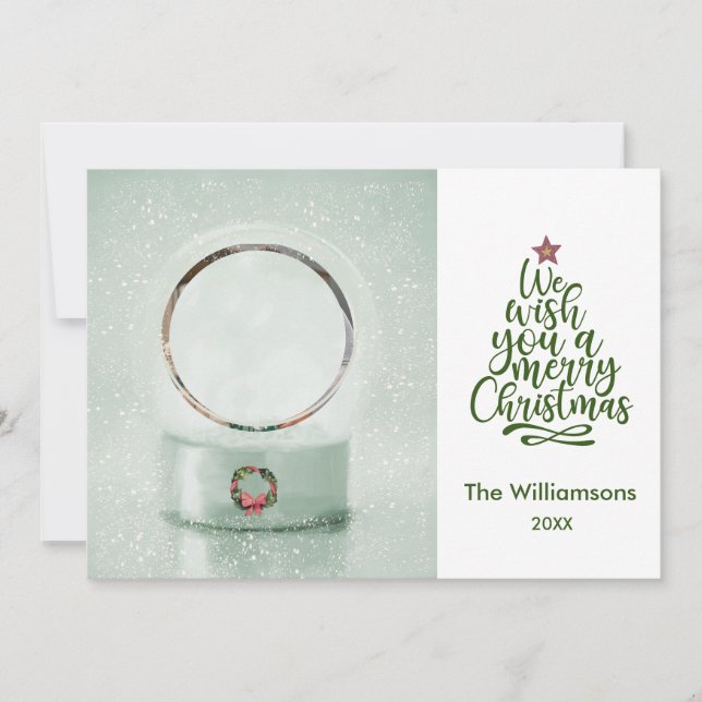 Cartão Feliz Natal Foto do Globo de Neve (Frente)