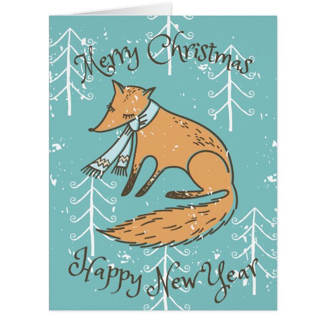 Cartão Feliz Natal Fox Cozy (Frente)