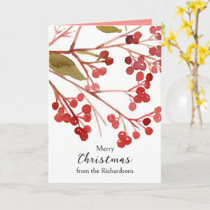 Cartão Feliz Natal Frutas de Azevinho Nome Personalizado