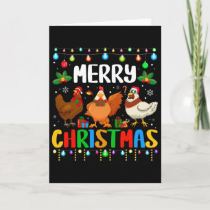Cartão Feliz Natal Galinha Divertida Chapéu de Papai Noel