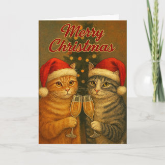 Cartão Feliz Natal – Gatos Brindando sob a Árvore  