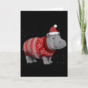 Cartão Feliz Natal Hipopótamo Divertido Chapéu do Papai N