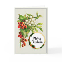 Feliz Natal Holly Berries Vintage