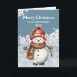 Cartão Feliz Natal Irmã Snowman<br><div class="desc">Um sorriso de boneco de neve,  tão quente e brilhante,  assim como nossa amizade,  puro prazer. Feliz Natal,  minha querida Irmã Que nossa risada nunca acabe.</div>