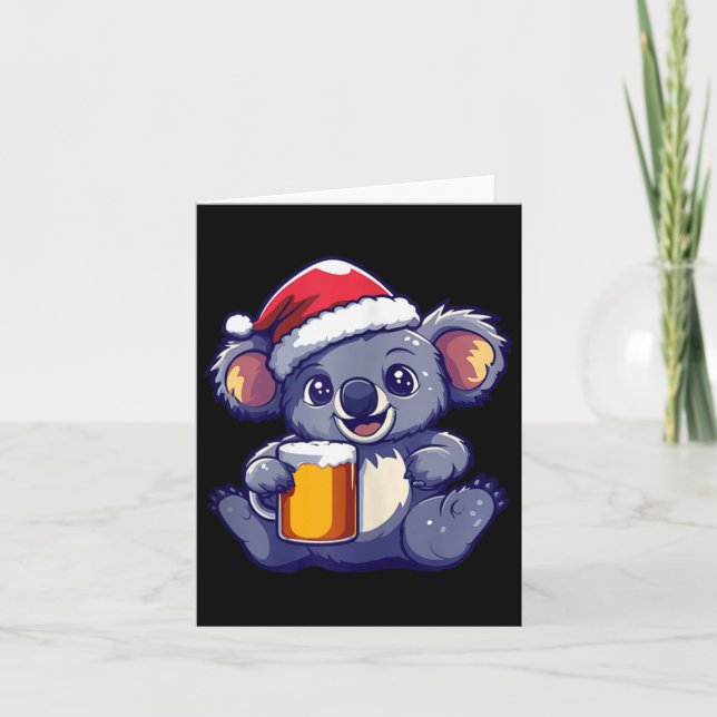 Cartão Feliz Natal Koala Com Bicicleta De Cerveja (Frente)