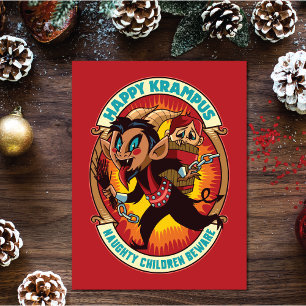 Cartão Feliz Natal Krampus Malvado Crianças Cuidado