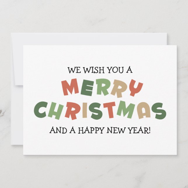 Cartão Feliz Natal letras penduradas design simples  (Frente)