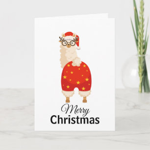 Cartão Feliz Natal Llama Papai Noel Desenho Simples Fofo