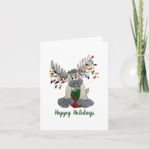Cartão Feliz Natal Maine Moose Luzes de Férias