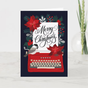 Cartão Feliz Natal   Máquina de Escrever Antiga e Azevinh