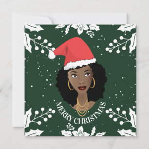 Cartão Feliz Natal, Mulher Negra, Chapéu Negra Vermelho,