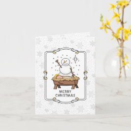Cartão Feliz Natal Natividade Bebê Jesus Snowman