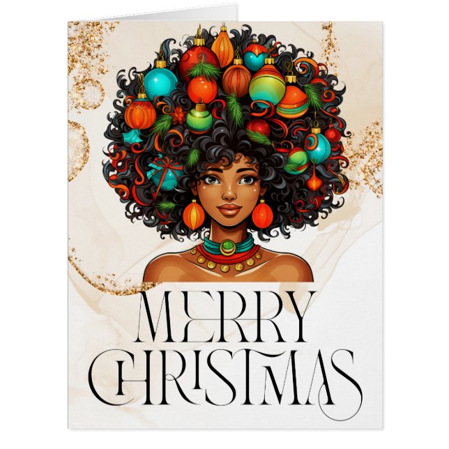 Cartão Feliz Natal Negra Melanina Mulher Xmas Afro Tree (Frente)