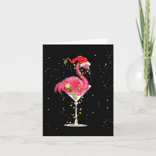 Cartão Feliz Natal Nk Flamingo Vinho Luzes Bebendo X