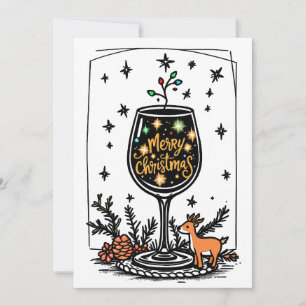 Cartão Feliz Natal num Vidro de Vinho