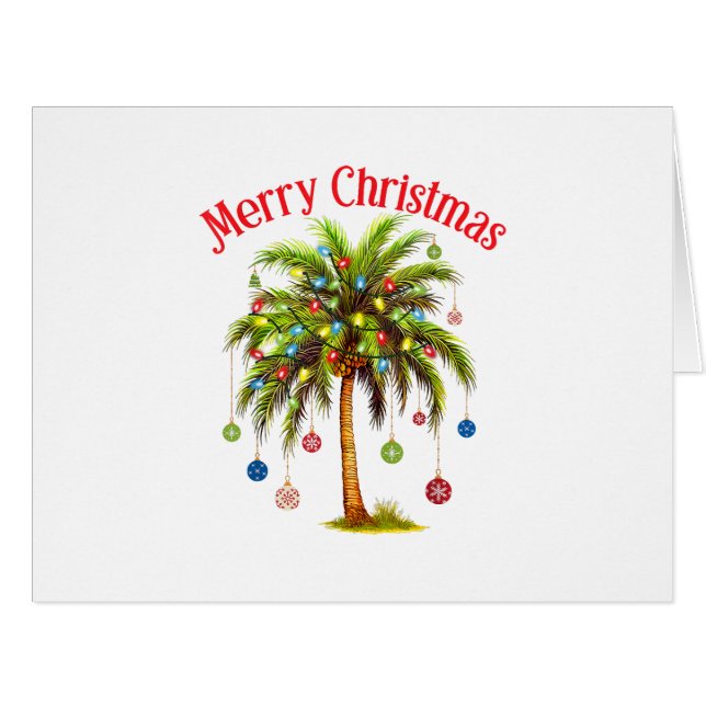 Cartão Feliz Natal Palm Tree Light Havaiana Tropical (Frente horizontal)