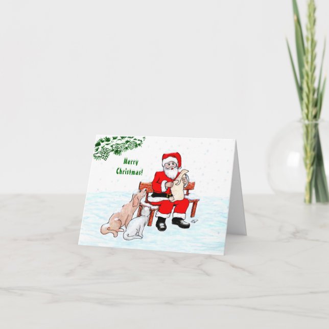 Cartão Feliz Natal! Papai Noel com Gato e Cachorro (Frente)