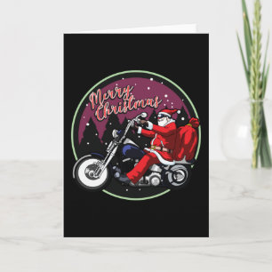 Cartão Feliz Natal Papai Noel Divertido Anda de Moto Pres