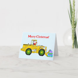 Cartão Feliz Natal Papai Noel em Escavadeira Entregando P