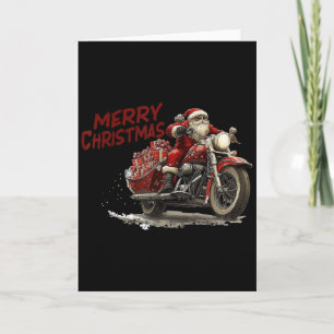 Cartão Feliz Natal Papai Noel Montado Em Uma Motocicleta