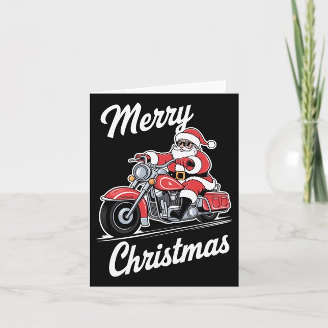 Cartão Feliz Natal Papais noeis Andando Motocicleta Amar (Frente)