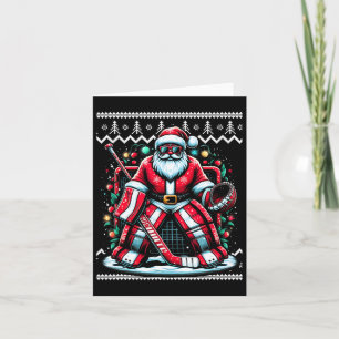 Cartão Feliz Natal Papais noeis de Hockey Goalie Ugly Nat