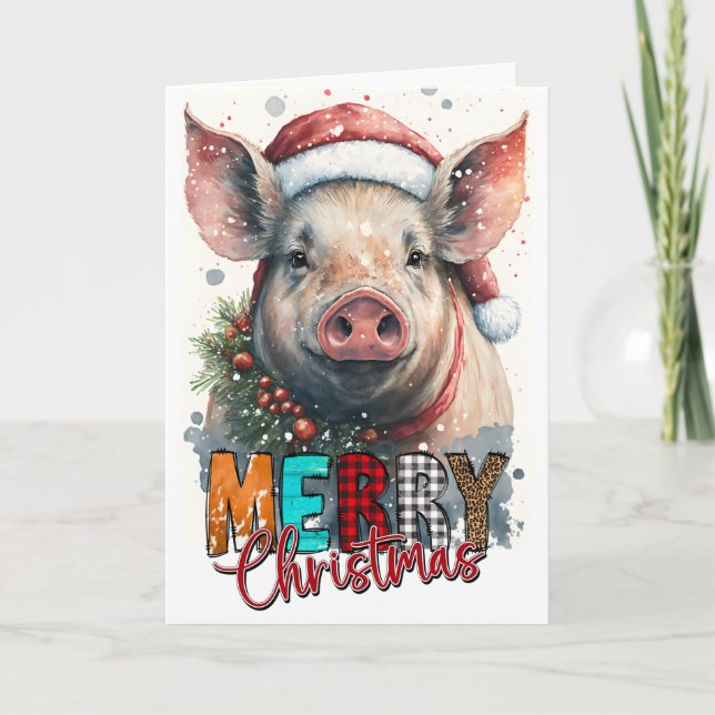 Cartão Feliz Natal Papais noeis PIG Card (Frente)