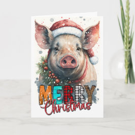 Cartão Feliz Natal Papais noeis PIG Card