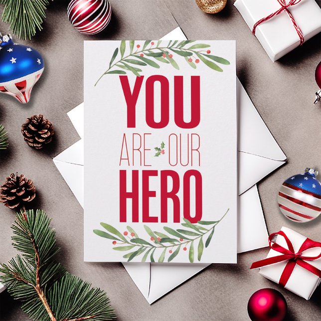 Cartão Feliz Natal para a Família Hero Air Force (You are Our / My Hero USA Military Christmas Card, BMT basic training, boot camp, airman, air force)