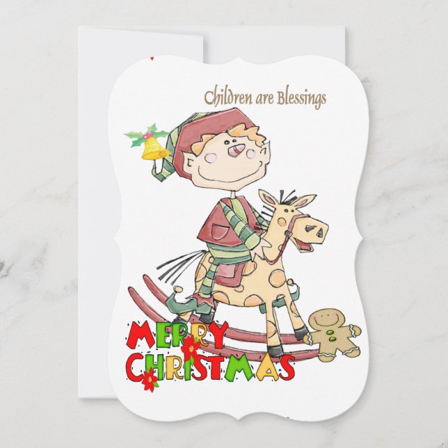 Cartão Feliz Natal Para Crianças Bless Flat Greeting Card (Frente)