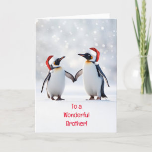 Cartão Feliz Natal para Irmãos, Natal com Pinguim Cute