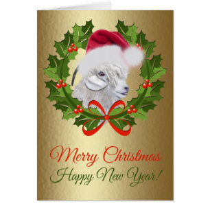 Cartão Feliz Natal - Pintura Angora Doe Goat