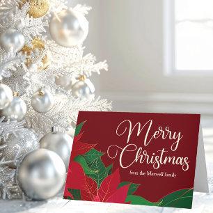 Cartão Feliz Natal Poinsettia Elegante - Personalizado Ve