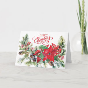Cartão Feliz Natal - Poinsettia, Ramos, Frutas