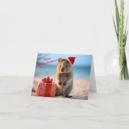 Cartão Feliz Natal Quokka com Papai Noel Hat -
