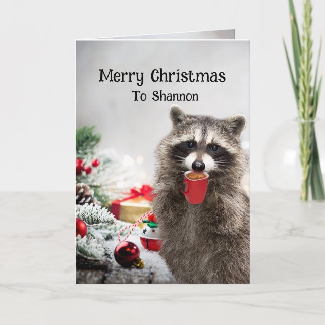 Cartão Feliz Natal Raccoons Nome Personalizado Humor (Frente)