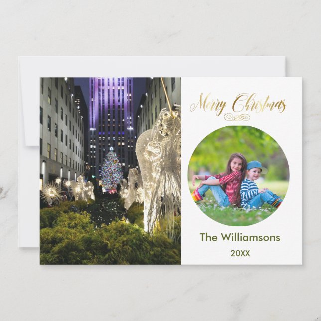 Cartão Feliz Natal Rockefeller Tree e Foto da Família (Frente)