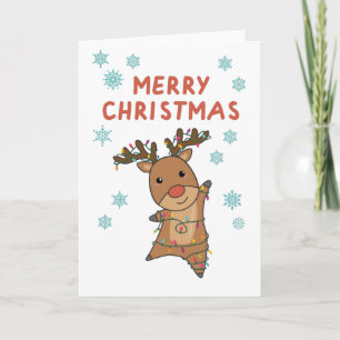 Cartão Feliz Natal Rudolph Red Nose Reindeer Neve