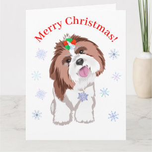 Cartão Feliz Natal Shih Tzu Com Cão Neve