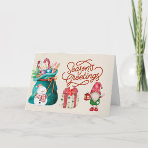 Cartão Feliz Natal Snowman e Gnomo