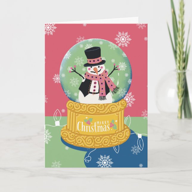 Cartão Feliz Natal Snowman Globe (Frente)