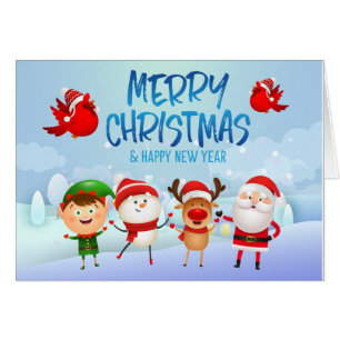Cartão Feliz Natal Snowman Papai Noel Rudolph Elf