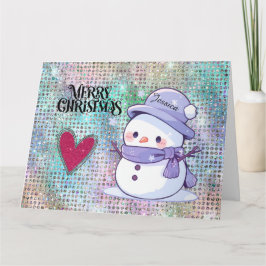 Cartão Feliz Natal Snowman Pastel Glitter
