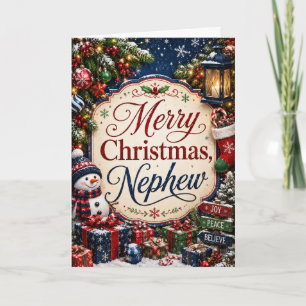 Cartão Feliz Natal Sobrinho Vermelho Azul Feriado
