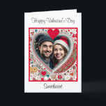 Cartão Feliz Natal Sweetheart | DIA DE OS NAMORADOS<br><div class="desc">Placa de Dia de os namorados personalizada. Quadro floral de coração vermelho e azul que você pode personalizar adicionando sua foto.</div>