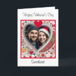 Cartão Feliz Natal Sweetheart | DIA DE OS NAMORADOS<br><div class="desc">Placa de Dia de os namorados personalizada. Quadro floral de coração vermelho e azul que você pode personalizar adicionando sua foto.</div>