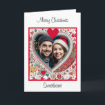Cartão Feliz Natal Sweetheart | Foto de Natal<br><div class="desc">Cartão de Natal personalizado. Quadro floral de coração vermelho e azul que você pode personalizar adicionando sua foto.</div>